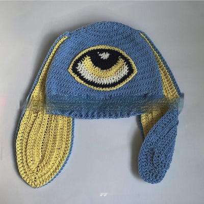 Gorro de Punto Artesanal con Orejas de Conejo, Diseño Divertido con Máscara de Un Ojo y Cuernos - Image 33