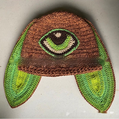 Gorro de Punto Artesanal con Orejas de Conejo, Diseño Divertido con Máscara de Un Ojo y Cuernos - Image 34