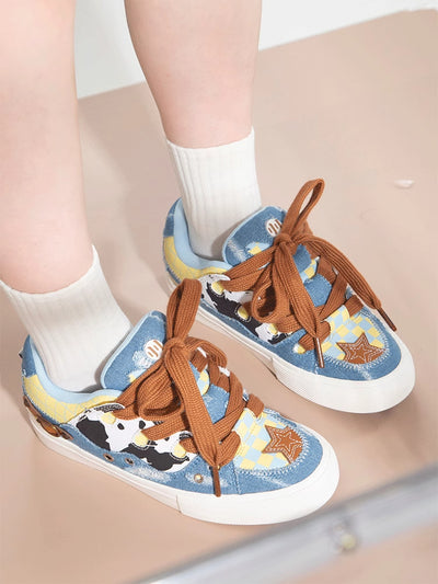 Zapatillas Patchwork de Lona Denim con Estampado Vaca - Image 14