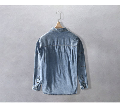 Camisa Denim Holgada Estilo Japonés Talla Grande Manga Larga - Image 10