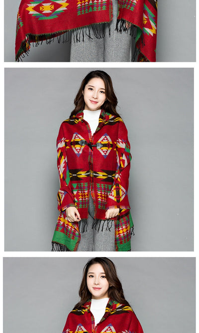 Poncho Étnico Nepali Extra Grande Acolchado para Otoño e Invierno - Image 26
