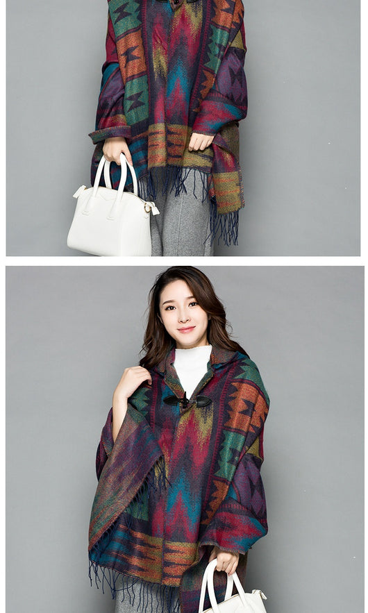 Poncho Étnico Nepali Extra Grande Acolchado para Otoño e Invierno - Image 31
