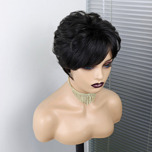 Peluca Pixie Ondulada Corta de Cabello Humano 100% Máquina - Image 21