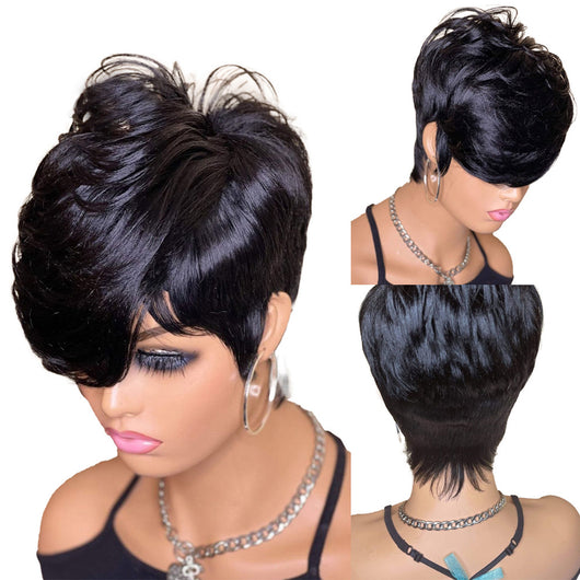 Peluca Pixie Ondulada Corta de Cabello Humano 100% Máquina - Image 22