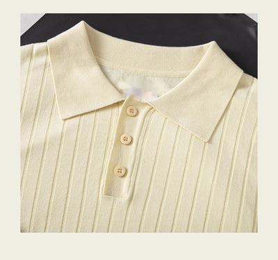 Polo de Seda Mulberry Italiano Premium Hombre - Cuello Solapa Retro Americano Rayas Tejidas - Image 23