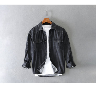 Camisa Denim Holgada Estilo Japonés Talla Grande Manga Larga - Image 21
