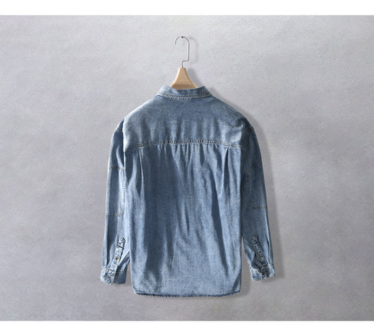 Camisa Denim Holgada Estilo Japonés Talla Grande Manga Larga - Image 22