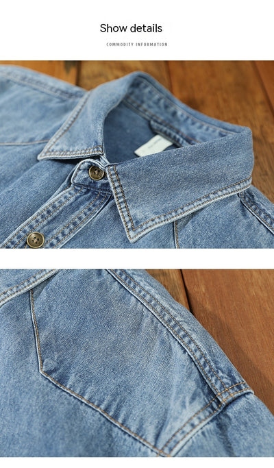 Camisa Denim Holgada Estilo Japonés Talla Grande Manga Larga - Image 23