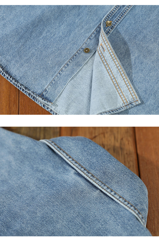Camisa Denim Holgada Estilo Japonés Talla Grande Manga Larga - Image 26