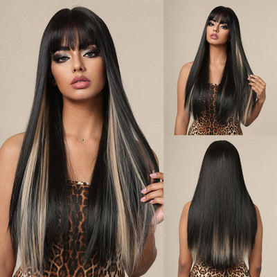 Peluca Larga Mujer Cabello Liso Natural con Reflejos - Image 6