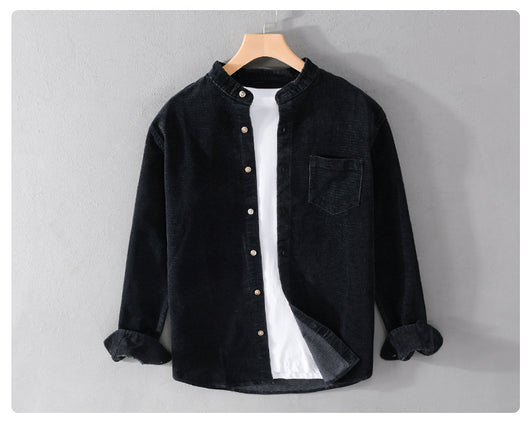 Camisa Retro de Pana para Hombre con Cuello Mao de Manga Larga - Image 22