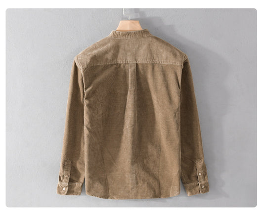 Camisa Retro de Pana para Hombre con Cuello Mao de Manga Larga - Image 24