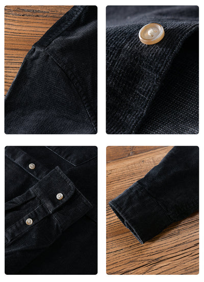 Camisa Retro de Pana para Hombre con Cuello Mao de Manga Larga - Image 28