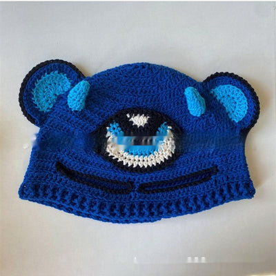 Gorro de Punto Artesanal con Orejas de Conejo, Diseño Divertido con Máscara de Un Ojo y Cuernos - Image 36