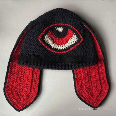 Gorro de Punto Artesanal con Orejas de Conejo, Diseño Divertido con Máscara de Un Ojo y Cuernos - Image 37