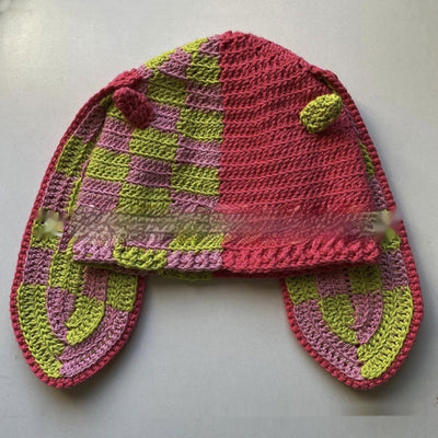 Gorro de Punto Artesanal con Orejas de Conejo, Diseño Divertido con Máscara de Un Ojo y Cuernos - Image 40