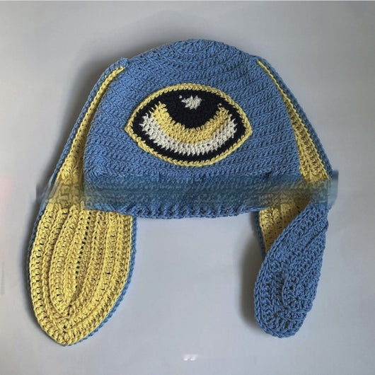 Gorro de Punto Artesanal con Orejas de Conejo, Diseño Divertido con Máscara de Un Ojo y Cuernos - Image 43