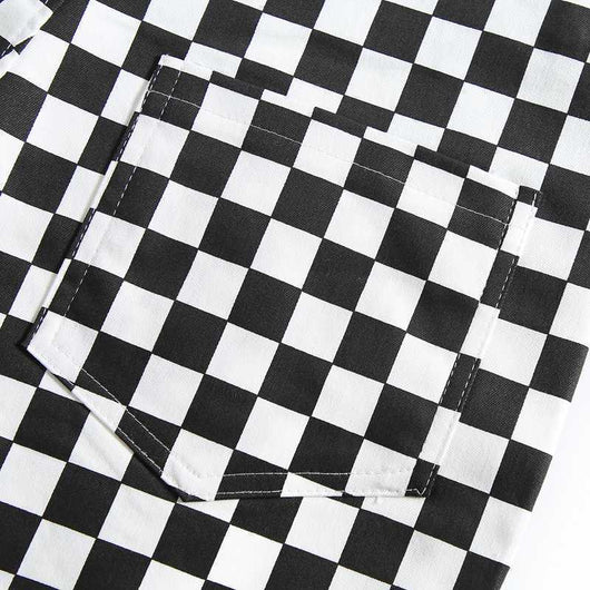 Pantalón Largo Holgado con Tirantes en Cuadros Blanco y Negro - Image 12