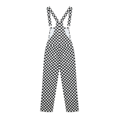 Pantalón Largo Holgado con Tirantes en Cuadros Blanco y Negro - Image 13