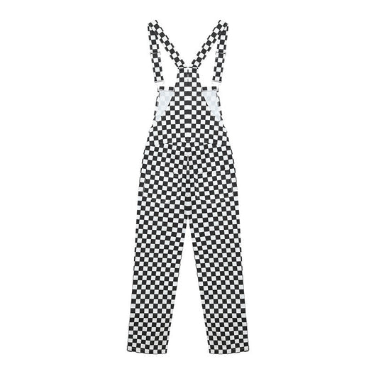 Pantalón Largo Holgado con Tirantes en Cuadros Blanco y Negro - Image 13