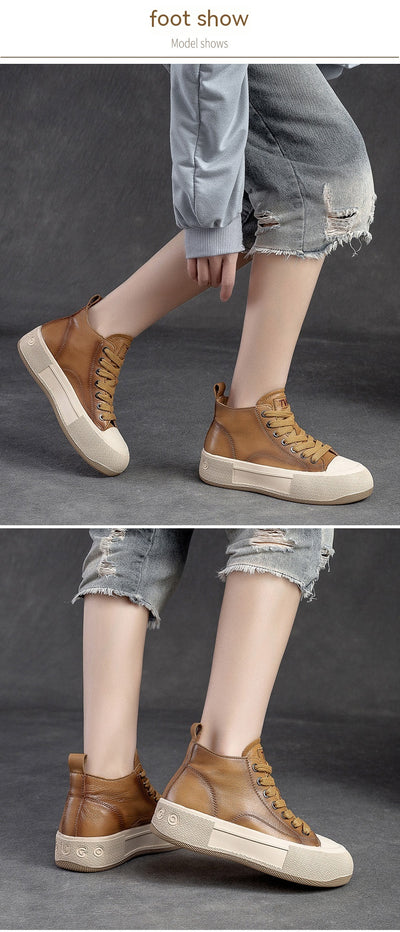 Tenis Altos Casuales de Cuero Premium Estilo Vintage para Mujer - Image 13