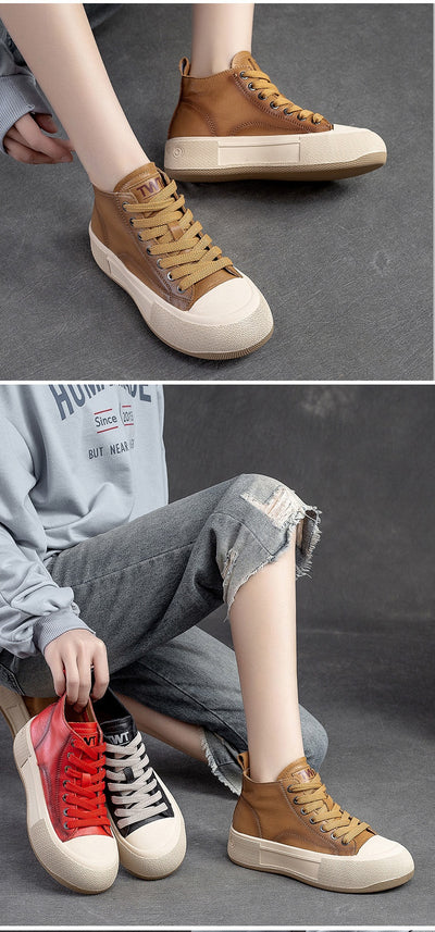 Tenis Altos Casuales de Cuero Premium Estilo Vintage para Mujer - Image 16