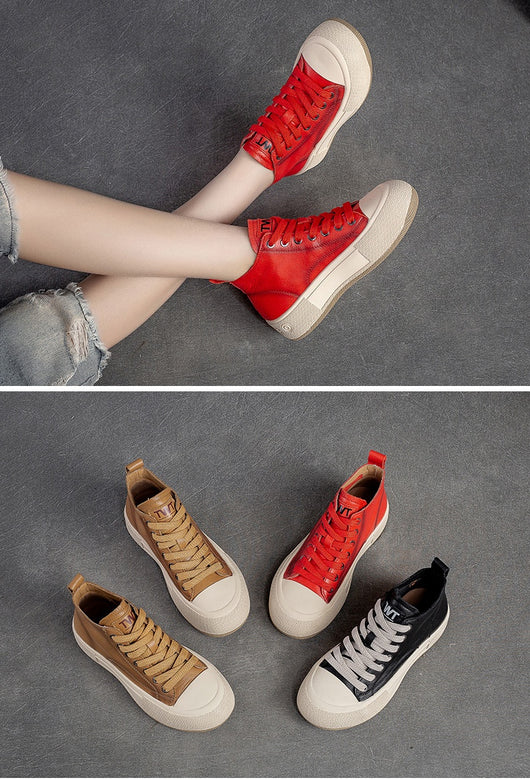 Tenis Altos Casuales de Cuero Premium Estilo Vintage para Mujer - Image 20