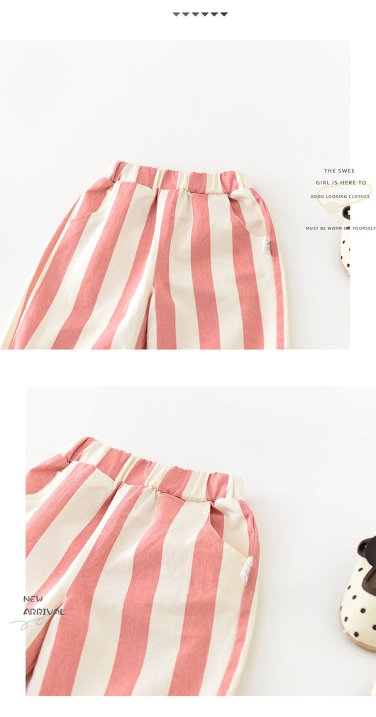 Pantalones Casuales Infantiles de Cintura Alta con Rayas de Primavera - Image 28