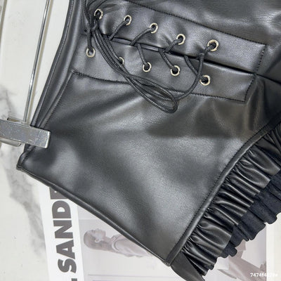 Short de Cuero PU con Encaje Plisado y Cordón Ajustable - Estilo Dark Hot Girl - Image 17