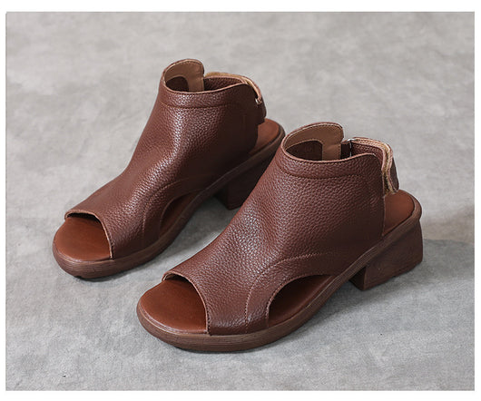 Sandalias Retro de Cuero Genuino para Mujer con Tacón Medio y Suela Suave - Image 10
