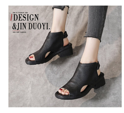 Sandalias Retro de Cuero Genuino para Mujer con Tacón Medio y Suela Suave - Image 13