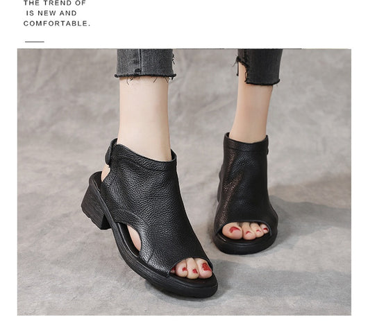 Sandalias Retro de Cuero Genuino para Mujer con Tacón Medio y Suela Suave - Image 16