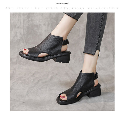 Sandalias Retro de Cuero Genuino para Mujer con Tacón Medio y Suela Suave - Image 21