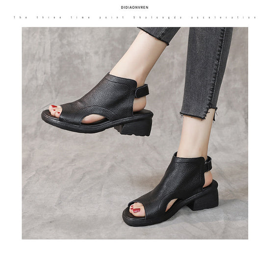 Sandalias Retro de Cuero Genuino para Mujer con Tacón Medio y Suela Suave - Image 21