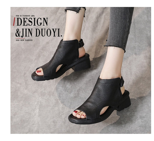Sandalias Retro de Cuero Genuino para Mujer con Tacón Medio y Suela Suave - Image 23