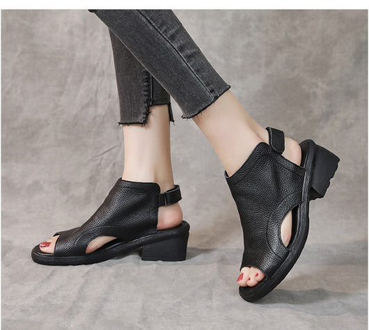 Sandalias Retro de Cuero Genuino para Mujer con Tacón Medio y Suela Suave - Image 25