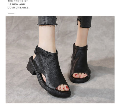 Sandalias Retro de Cuero Genuino para Mujer con Tacón Medio y Suela Suave - Image 26