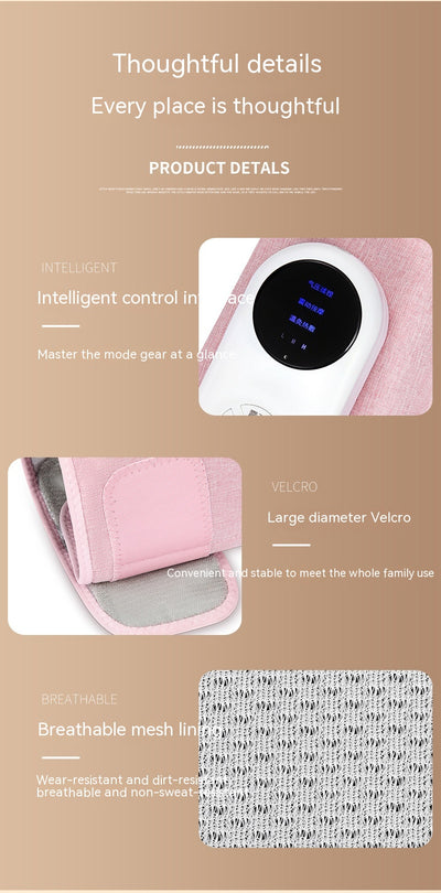 Pink automatic air bag heating calf massagers on a person's legs, with white control units visible. - Image 3