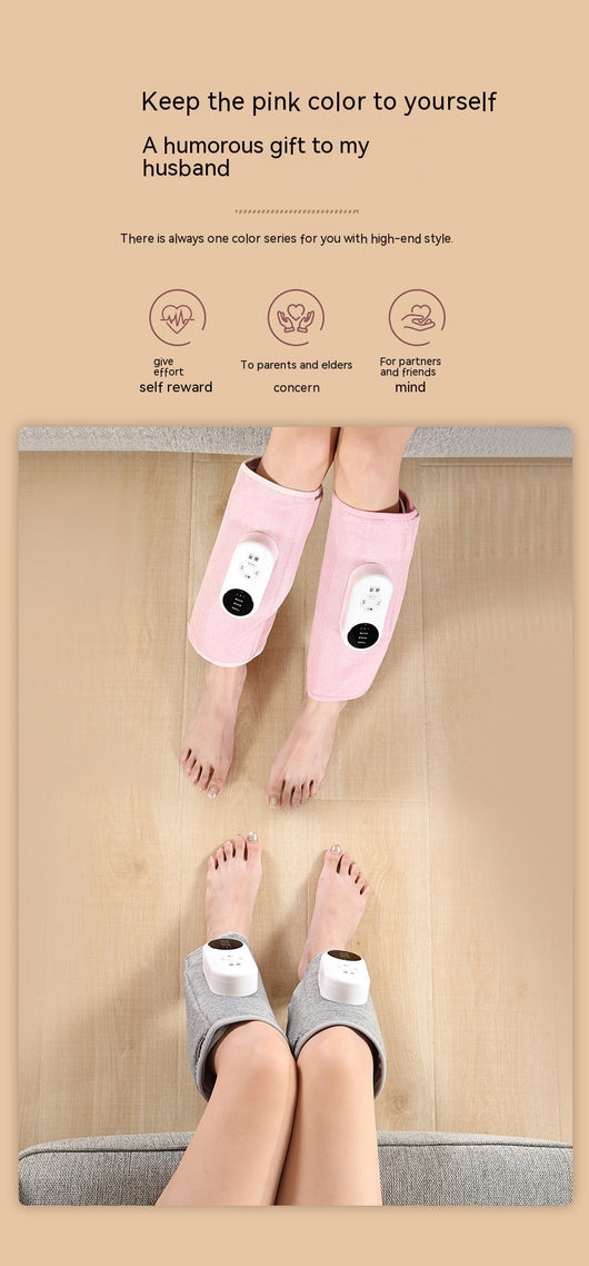 Pink automatic air bag heating calf massagers on a person's legs, with white control units visible. - Image 10