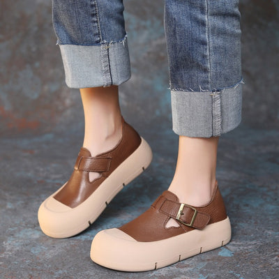 Zapatos Planos de Cuero Artesanal con Hebilla y Velcro para Mujer - Image 9