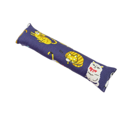 Dark blue catnip pillow toy with white cat, fish, and paw print patterns, measuring 25cm long. - Image 17
