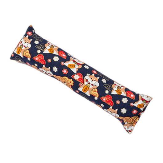 Dark blue catnip pillow toy with white cat, fish, and paw print patterns, measuring 25cm long. - Image 18