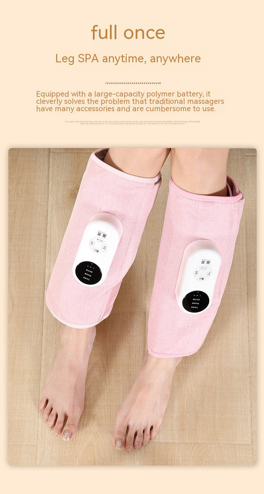 Pink automatic air bag heating calf massagers on a person's legs, with white control units visible. - Image 14