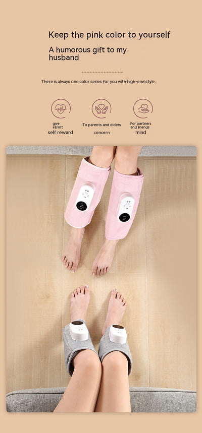 Pink automatic air bag heating calf massagers on a person's legs, with white control units visible. - Image 22