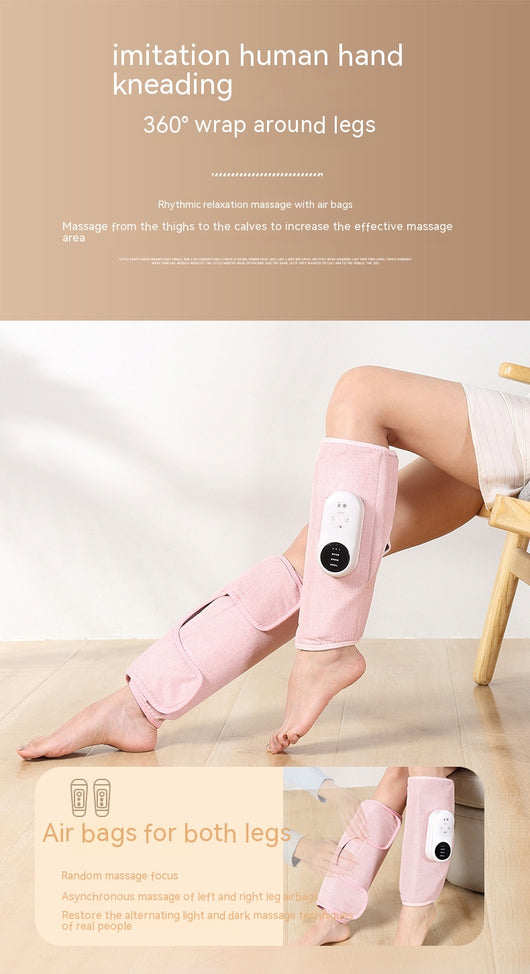 Pink automatic air bag heating calf massagers on a person's legs, with white control units visible. - Image 23