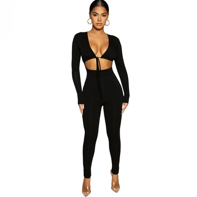 Jumpsuit Ajustado Negro con Encaje y Cordones - Manga Larga - Image 10