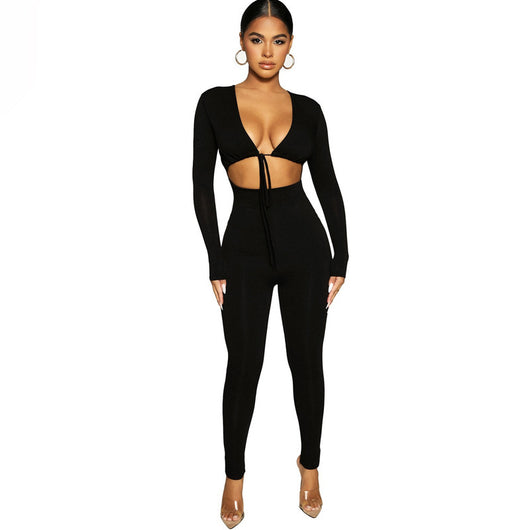 Jumpsuit Ajustado Negro con Encaje y Cordones - Manga Larga - Image 10