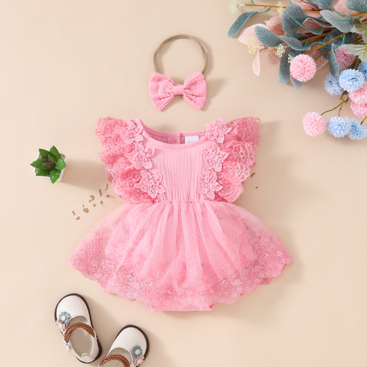 Vestido Romper Niña Verano 2024 Encaje Floral Triangular sin Mangas - Image 10