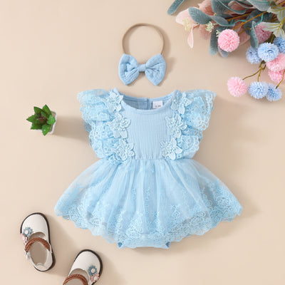 Vestido Romper Niña Verano 2024 Encaje Floral Triangular sin Mangas - Image 11
