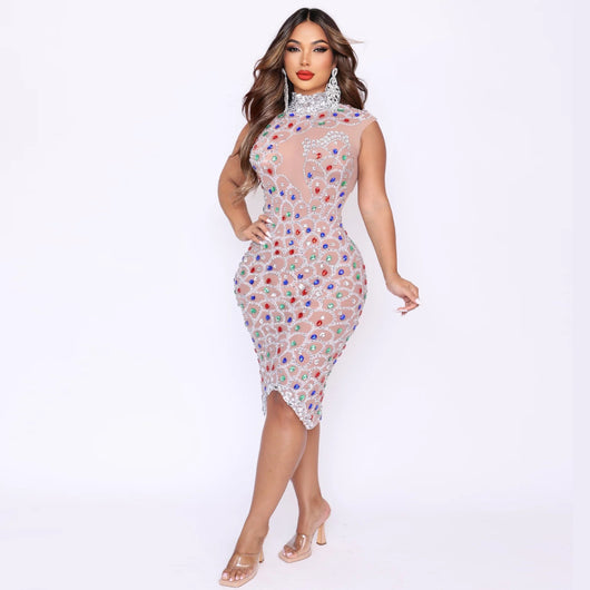 Vestido de Fiesta Largo con Encaje y Cristales Brillantes para Mujer - Image 9